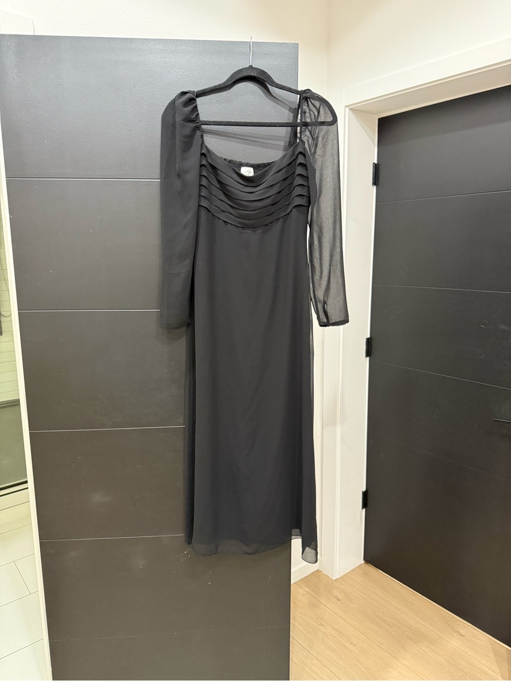 Wilfred Black Midi Dress with Sheer Long Sleeves